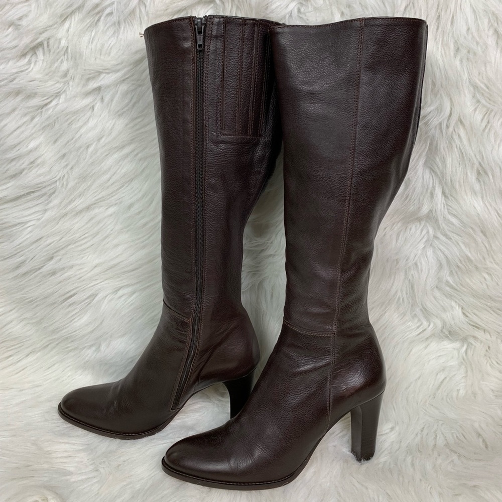 Nine West Tall Brown Leather Heeled Boots Sz 9